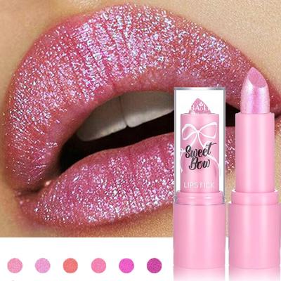 Блестящая помада-бант Ярко-розовая с бриллиантовым блеском Зеркальная Перламутровая Водостойкая Стойкая Глянцевый тинт для губ Макияж