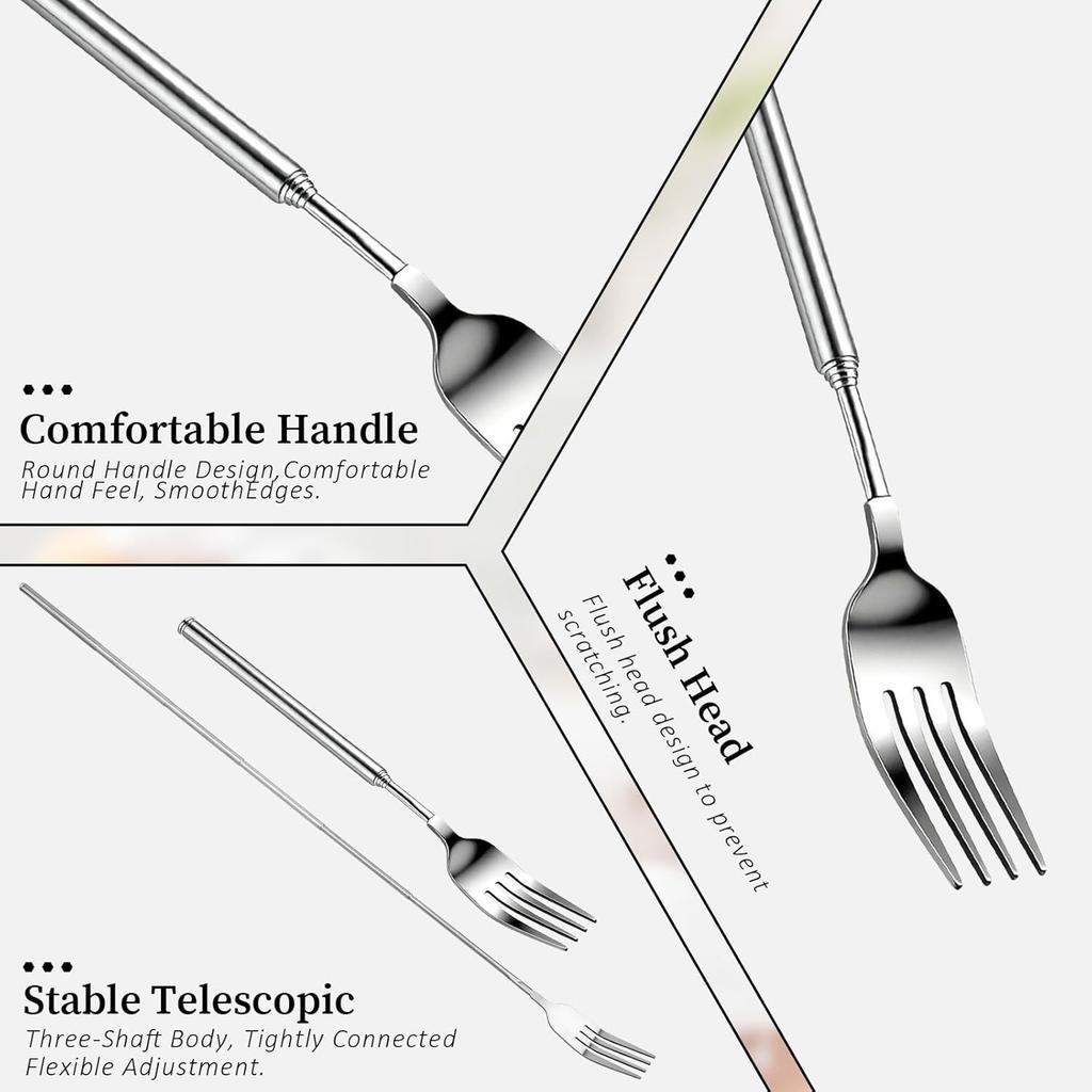 2 PCS Silver Extendable Fork Long Fork Prank 8.6 to 24.8in Expandable Telescoping Extension Forks for Jokes, Telescopic Stainless Steel Dinner Forks