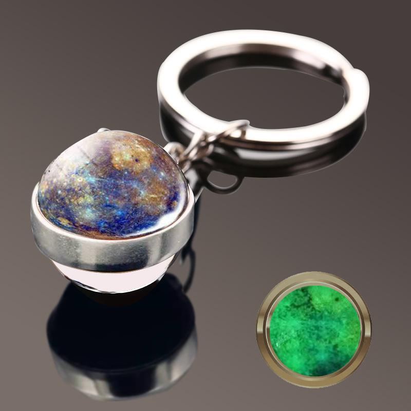 Solar System Galaxy Nebula Double Sided Glass Ball Keychain Moon Earth Mars Pendant Keychain