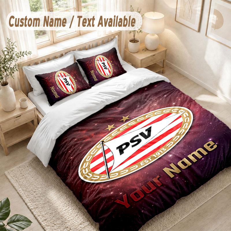 Custom Name Bedding Set 3 PiecesPSV Eindhoven FC Print Duvet Cover + 2 Pillowcases Soft Bed Decor