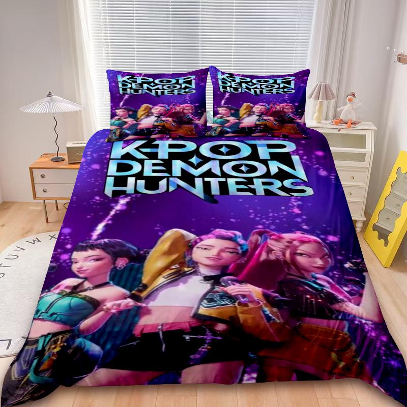 Постельные комплекты K-Pop Demon Hunters EU односпальный Одеяло Покрывало Пододеяльник Наволочка Комплекты из 2-3 предметов Детский Взрослый размер