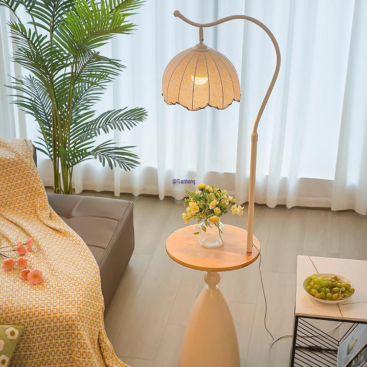 Cream Storage Shelf Floor Lamp with Ambient Light for Living Room or Bedroom