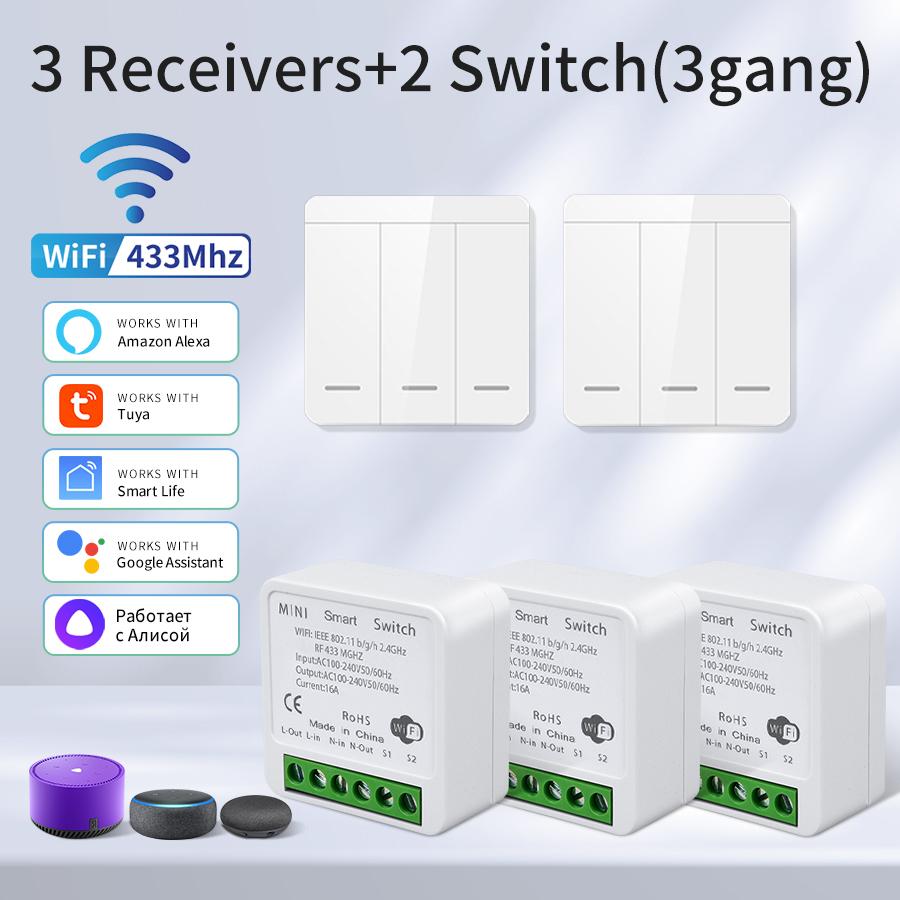 16A Tuya WiFi DIY Smart Switch Power Monitor Умный дом Беспроводной 433 МГц Выключатель света Улучшение дома Самостоятельное управление питанием Пульт дистанционного управления