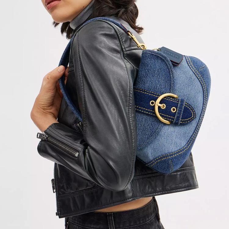Coach Soho 27 Повседневная Минималистичная Сумка-Клатч на Плечо из Ткани и Переработанной Кожи Большая Женская Сумка на Плечо Джинсово-Синяя CR737-B4LJF