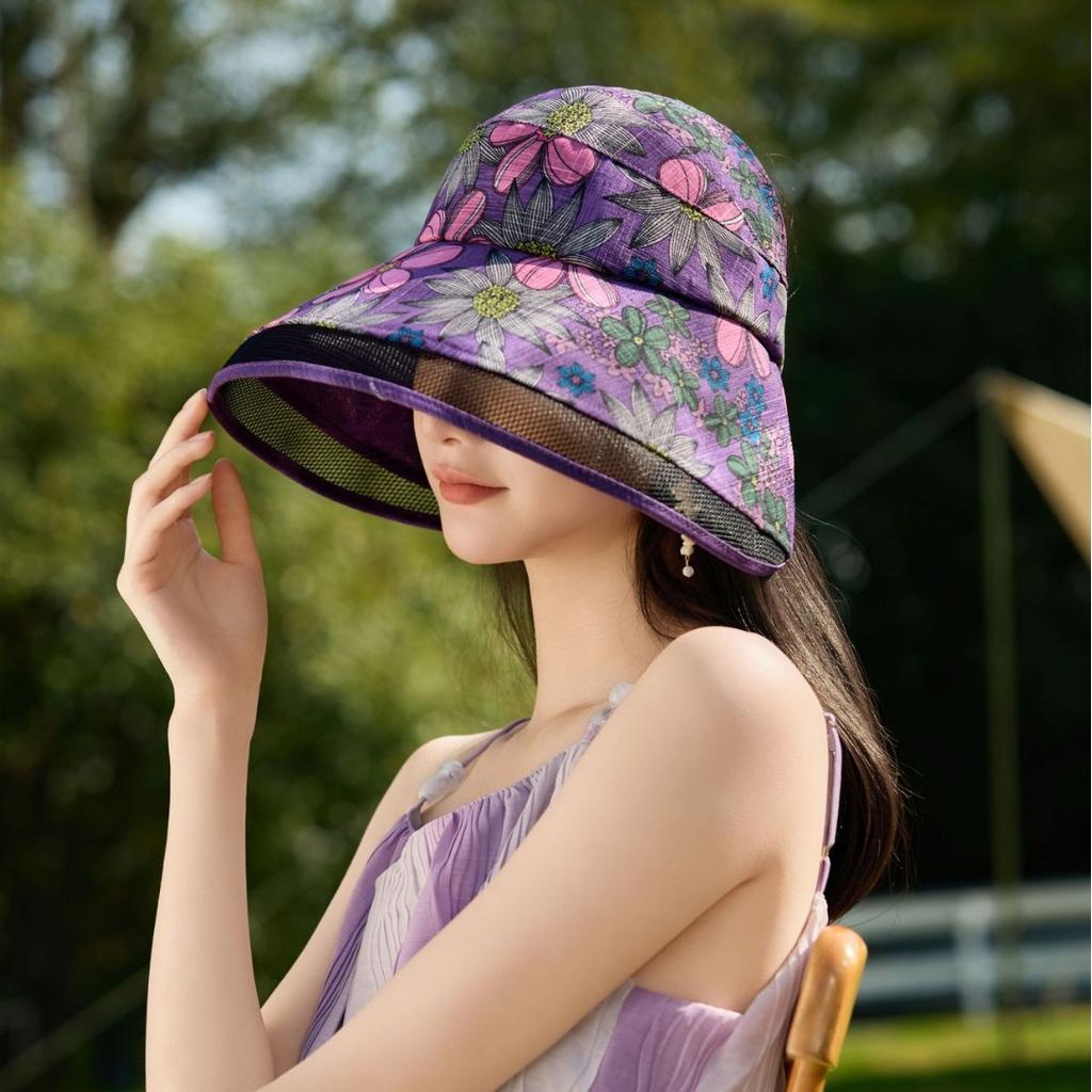 Women's large brim sun hat sun protection hat women's summer empty top breathable sun protection beach seaside sun hat outdoor