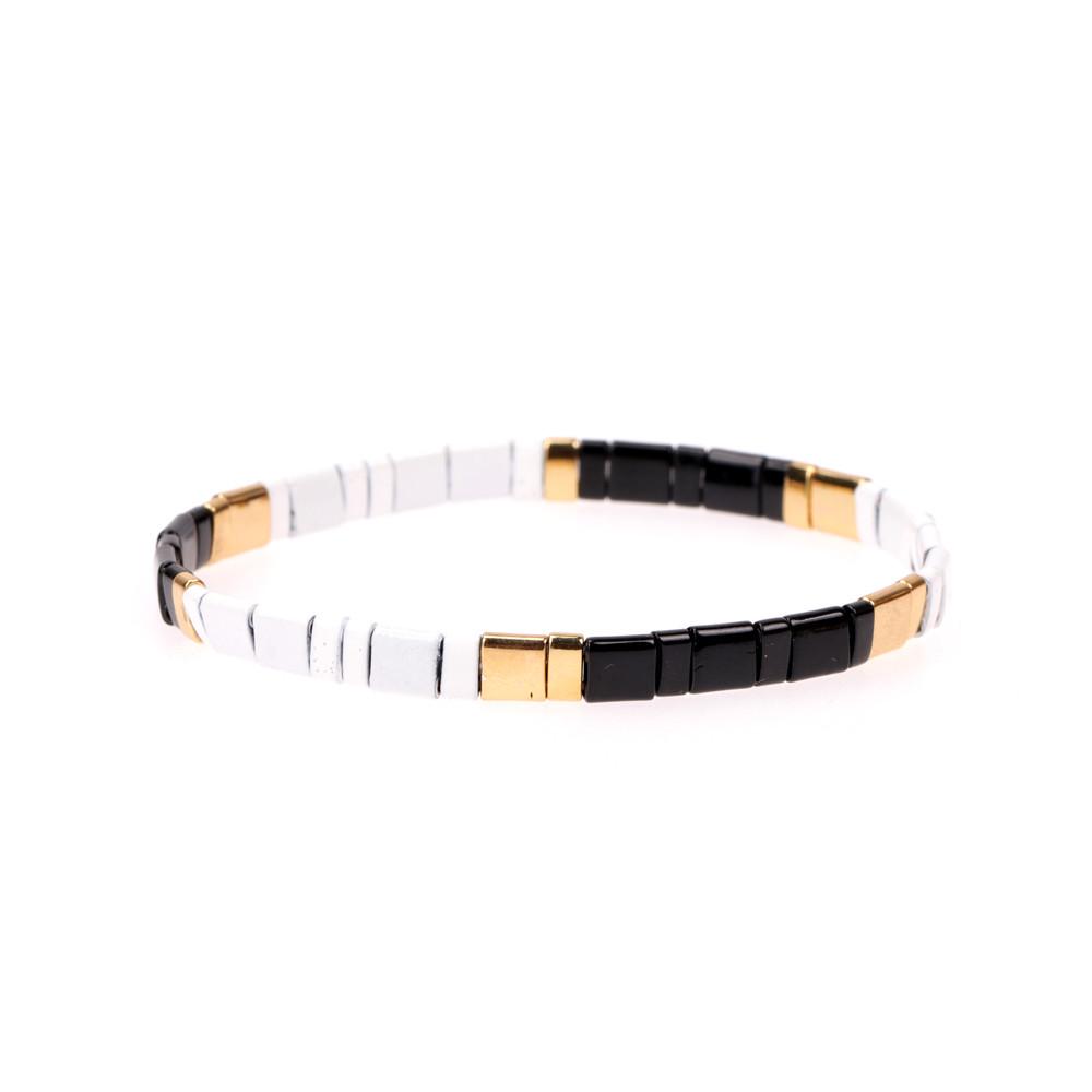 Retro Ethnic Macaron-Plated TILA Bead Double Hole Elastic Cross-Border Bracelet.