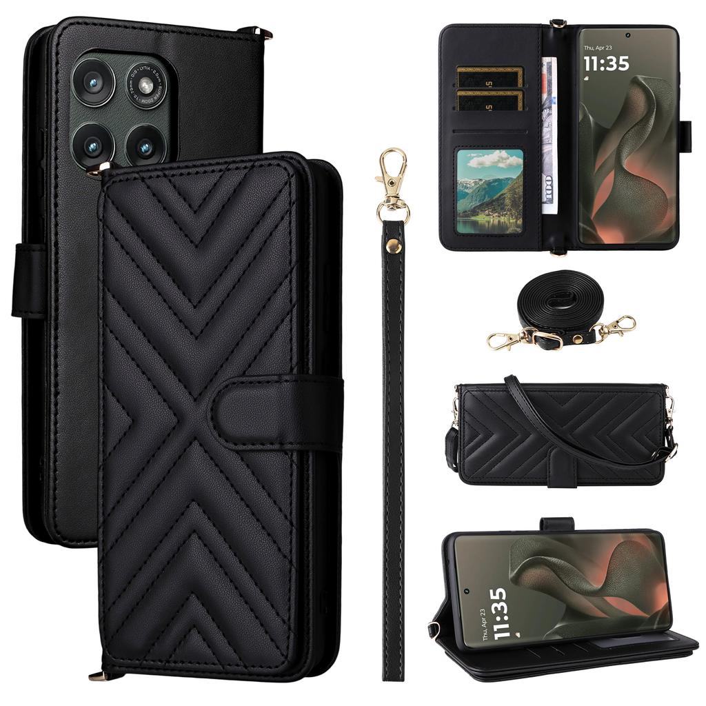For Motorola Edge (2025) 5G/Edge (Gen 6) Case with Shoulder/Wrist Strap Leather Phone Cover Stand Wallet