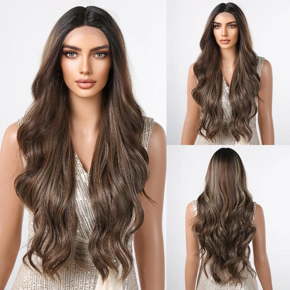 EASIHAIR Супер длинные волнистые синтетические парики с кружевной передней частью, платиновый блонд, омбре, натуральный парик с кружевной передней частью для женщин, термостойкий парик для косплея