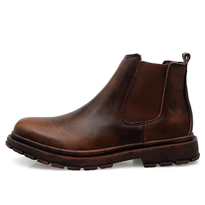 Men Warm Chelsea Boots Winter Men Boots Shoes New Fashion Leather Boots Comfortable Ankle Boots Short Plush Winter Warm Shoes