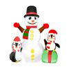 Christmas Inflatable Snowman with Two Cute Penguins Luminous Toy Ornament Large Snow Man Xmas