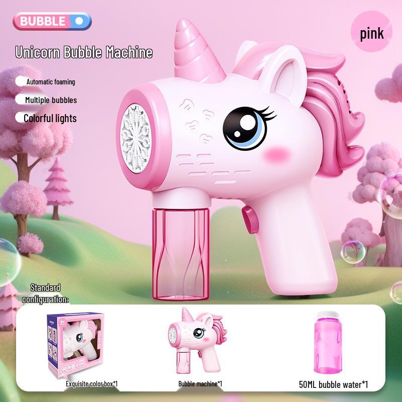 Unicorn Electric Bubble Maker: Kids' Automatic Light-Up Bubble Gun Gift