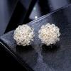 Crystal Flower Earrings, Handwoven Romantic Design, Elegant Women's Jewelry, Special Gift or Wedding Accessory, 2x2cm