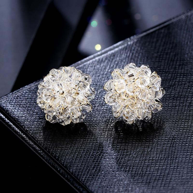 Crystal Flower Earrings, Handwoven Romantic Design, Elegant Women's Jewelry, Special Gift or Wedding Accessory, 2x2cm