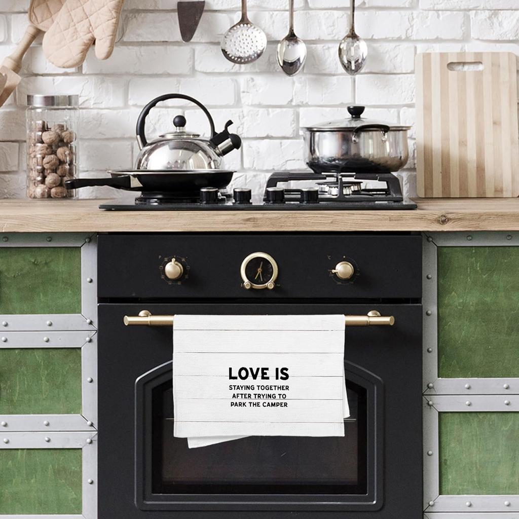 Camping Kitchen Towels, Camping Decor, Camper Towels, Camper Hand Towels, Camper RV Decor, Camper Gifts, Love is Staying Together, 16x24 Inches