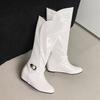 Women's flat-bottomed boots autumn and winter new large-size medium boots solid color versatile casual inner heel boots