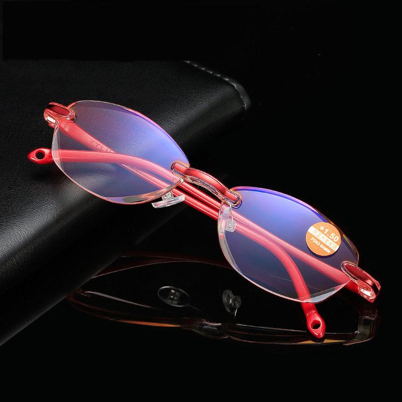 Классические очки для чтения без оправы с защитой от синего света для женщин и мужчин, квадратные очки без оправы для пресбиопии, диоптрии +1,0 1,5 2,5 4,0