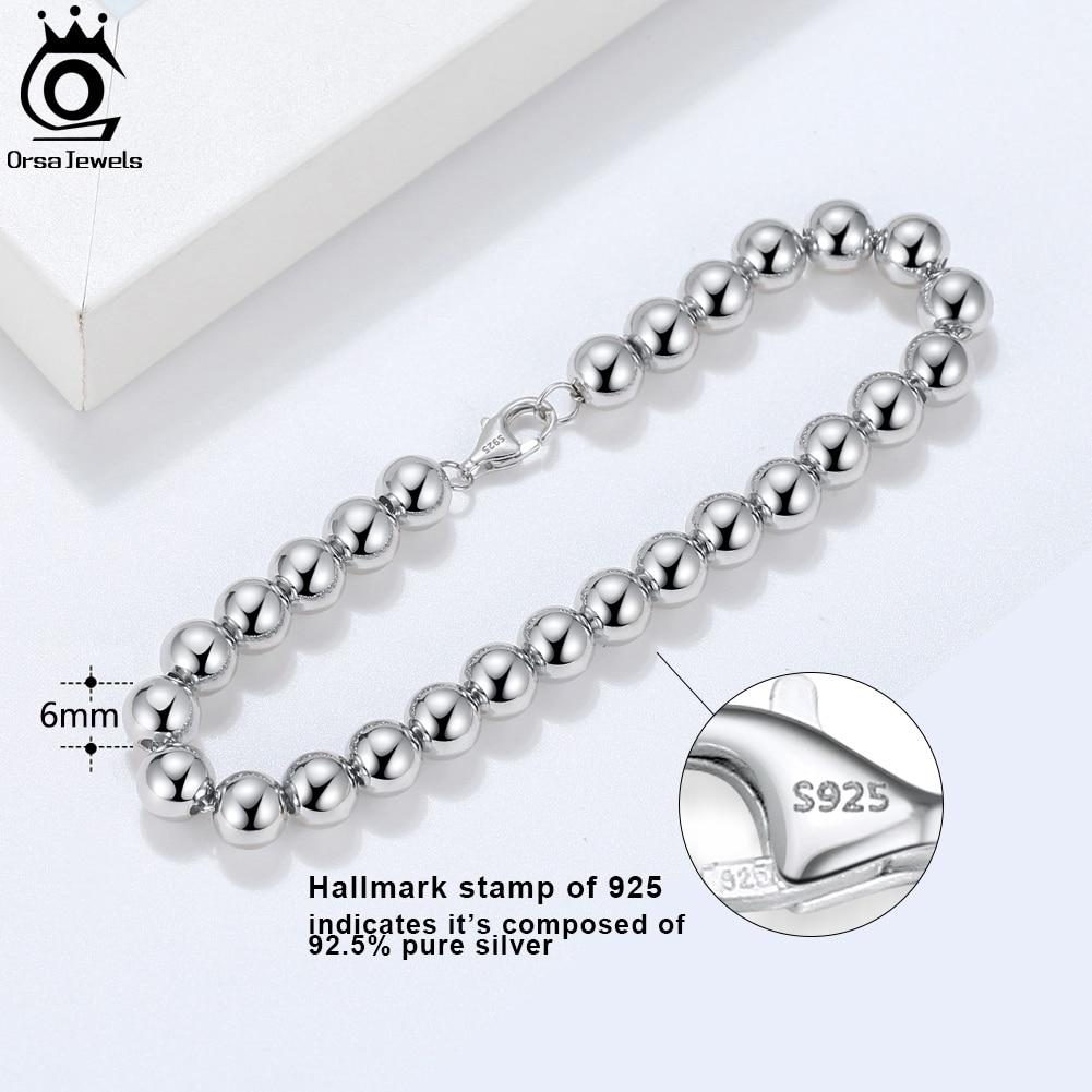 Orsa Jewels 925 стерлингового серебра итальянский 4 мм / 6 мм бусины шарики стрэнд браслет цепь для женщин мужчин браслеты ювелирные изделия оптовая продажа Sb103