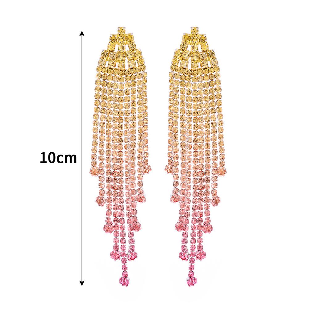 Temperament Senior Sense Of Set Rhinestone Tassel Long Earrings Light Luxury Style Fashion Women's Earrings New Earrings 1 Pair