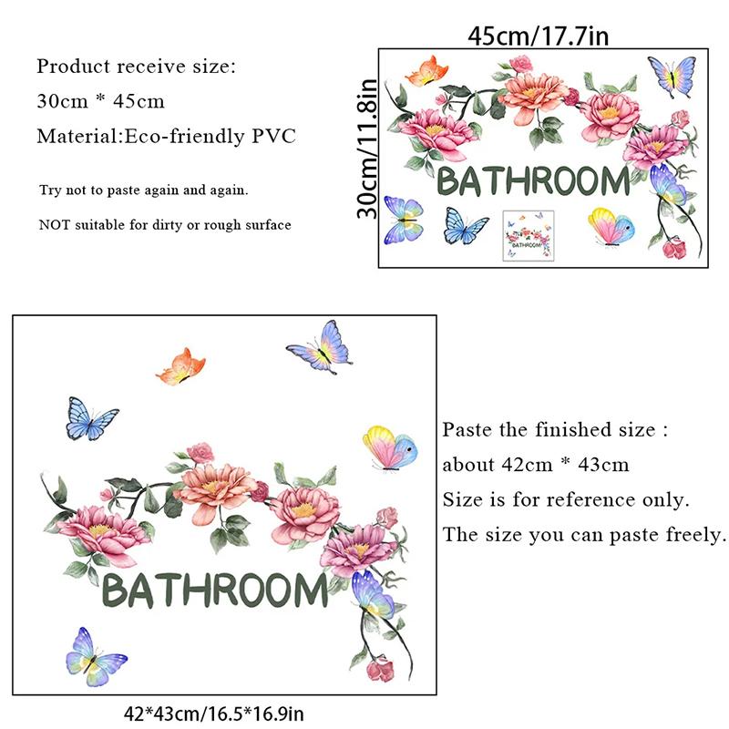 Beautiful Butterfly Flower Wall Stickers Toilet Bathroom Door Decoration Mural Home Decor Self-Adhesive Beautify Wallpaper