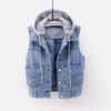 Women Fashion Hooded Short Vest Sleeveless Coat Denim Jacket Waistcoat Vest Female Plus Size