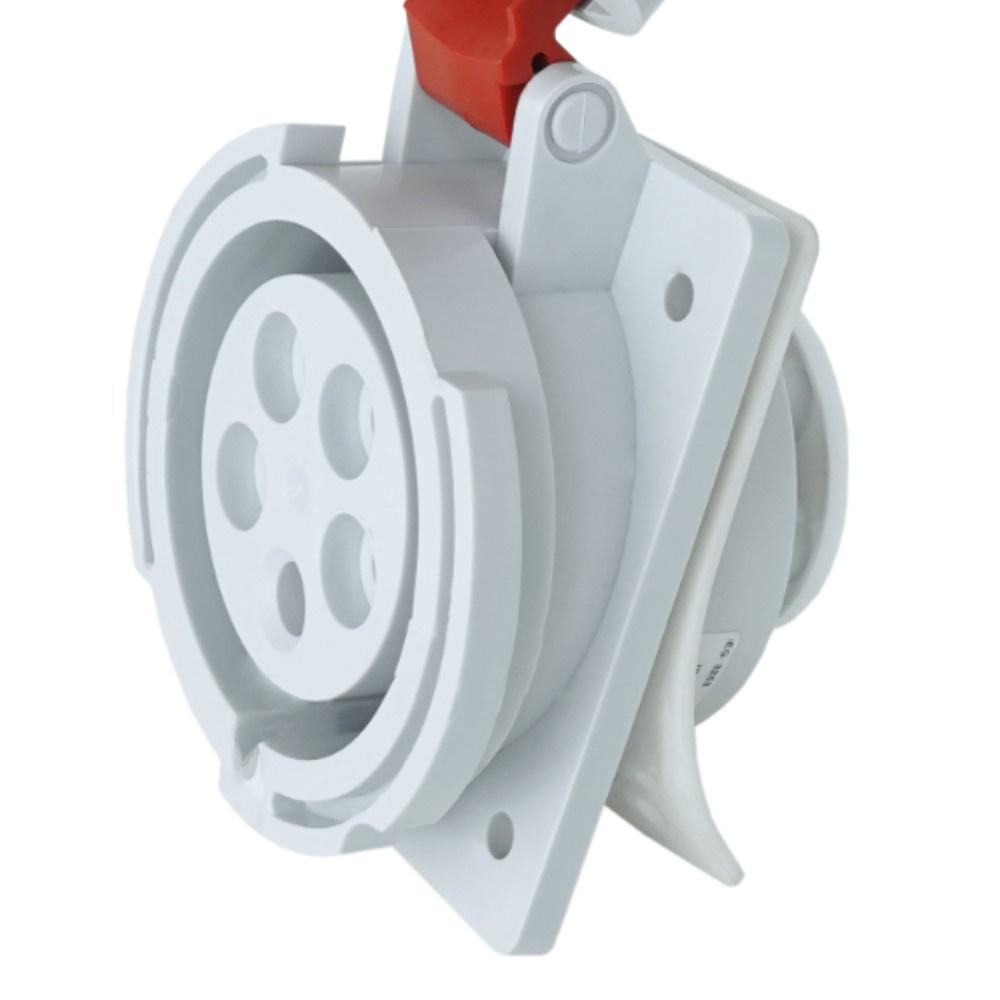Angled Power Socket 32A 5P 400V IP67 Industrial Red