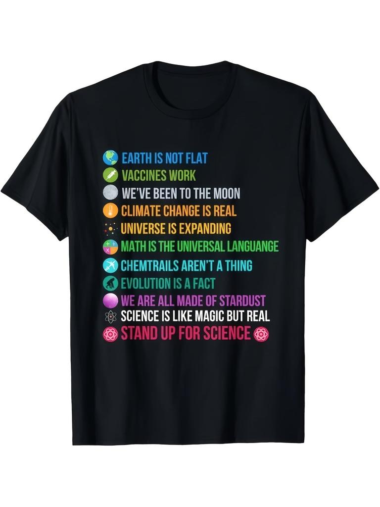 Earth Is Not Flat Stand Up Science T-Shirt - Unisex Crew Neck Retro Graphic Te