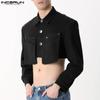 Spring Men Lapel Long Sleeve Pockets Cropped Short Coats Jackets