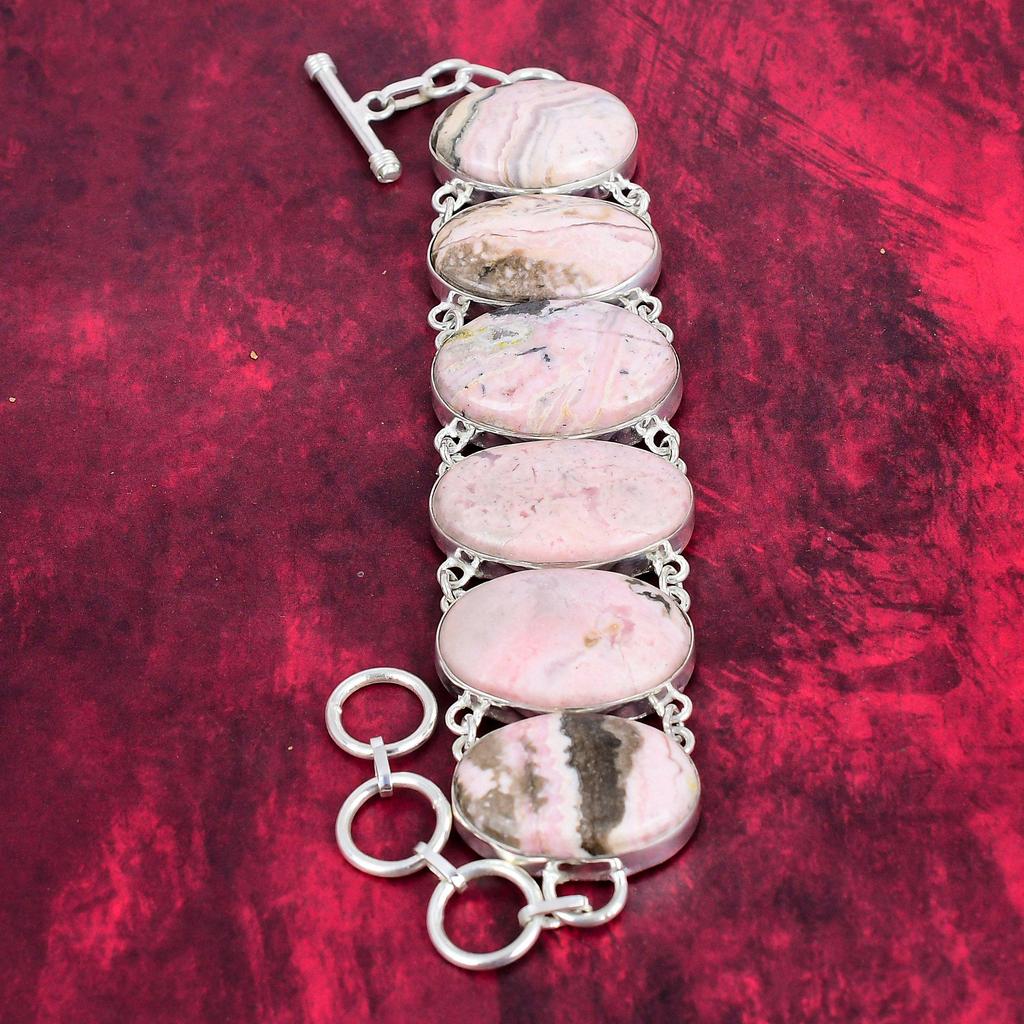 Драгоценный камень родохрозит, комплект ювелирных изделий из стерлингового серебра 925 пробы, комплект ожерелья и браслета, подарок для нее, изысканный комплект ювелирных изделий ручной работы