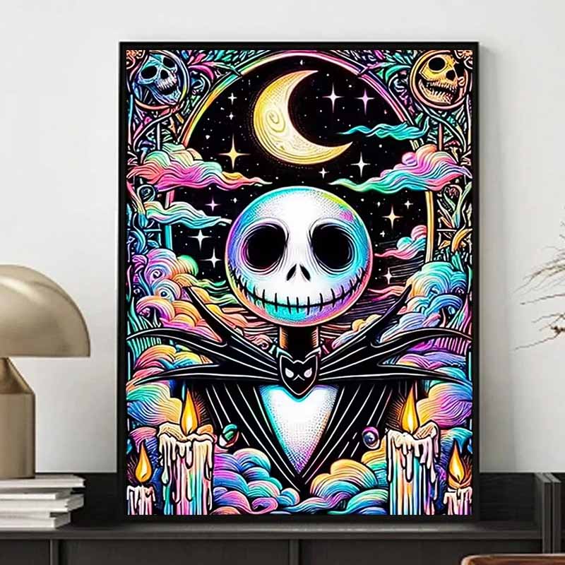 Disney 5D DIY Diamond Painting Jack Psychedelic Neon Style Illustration Full Round Diamond Mosaic Cartoon Cross Embroidery Art Painting HomeDecoration