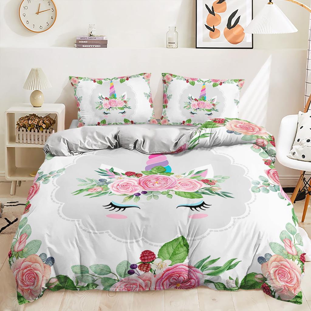 Three-Piece Unicorn Gradual Change Digital Printing Kit Quilt Cover Bedding
