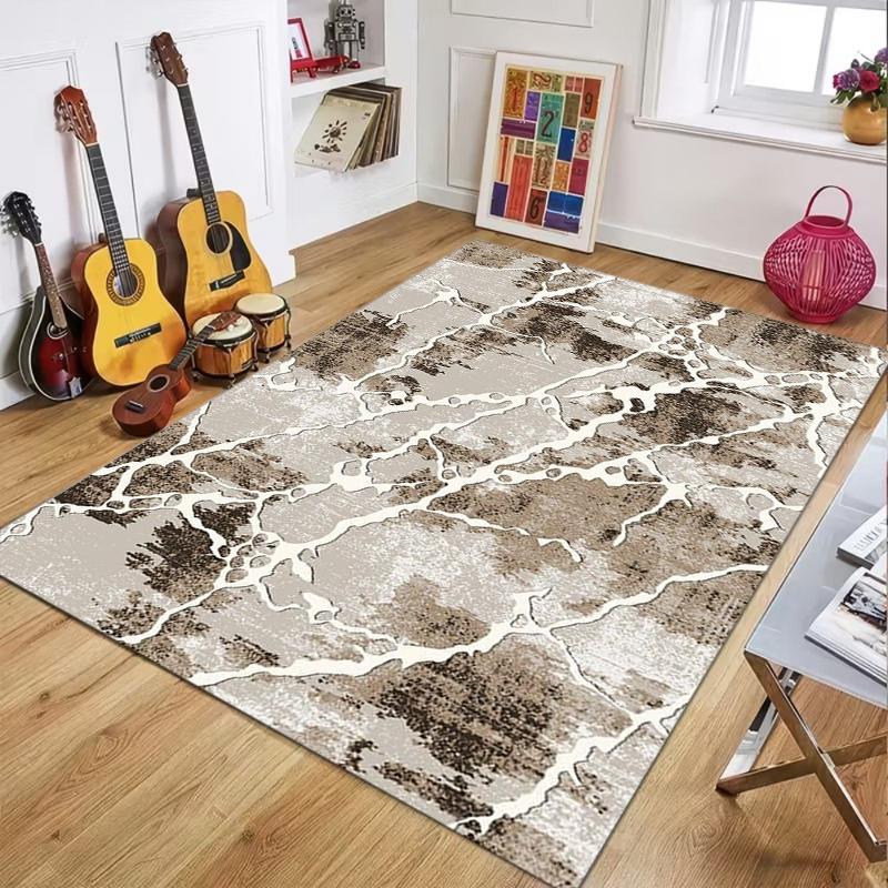 Abstract Marble Pattern Area Rug Contemporary Gray Gold Vein Non Slip Floor Mat for Living Room Bedroom Office Home Decoration