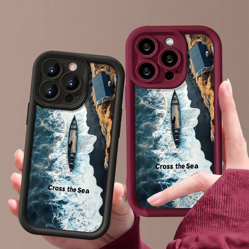 Синий морской принт противоударный чехол для iPhone 16 Pro Max 15 14 Pro 13 12 11 8 7 мягкий силиконовый защитный матовый чехол для телефона TPU