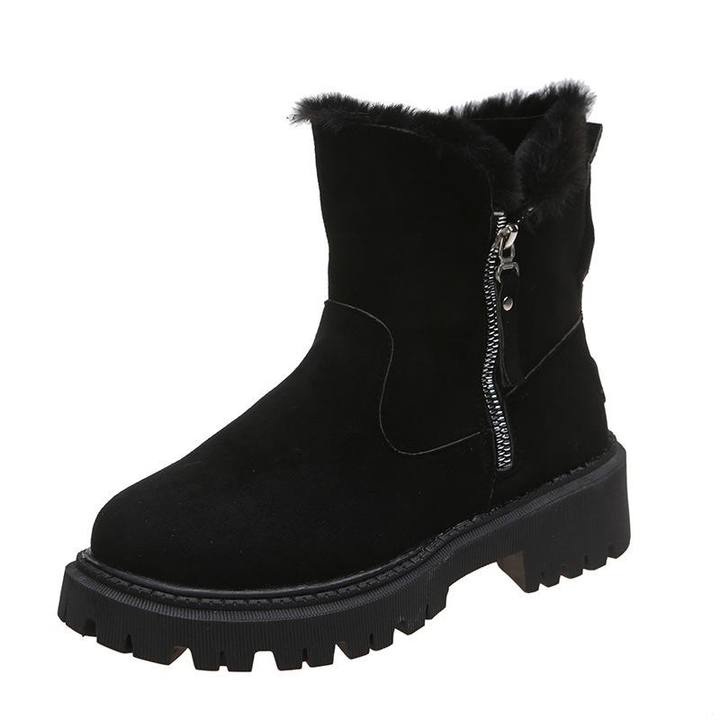 Large Size Medium Heel Martin Boots Women's Autumn and Winter New Velvet Warm Snow Boots Flat-bottomed Thick-soled Cotton Boots