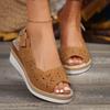 Sandals new summer breathable hollow casual sandals fish mouth buckle with thick bottom wedge heel large size sandals
