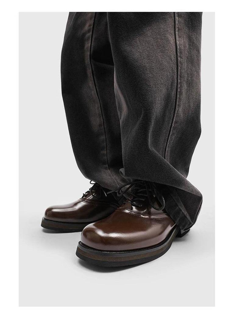 Мужские черные кожаные туфли с квадратным носком - Высококлассный британский стиль, Формальные, Толстая подошва, Увеличивающие рост, Низкие, Идеальны для поездок на работу или для жениха на свадьбе.