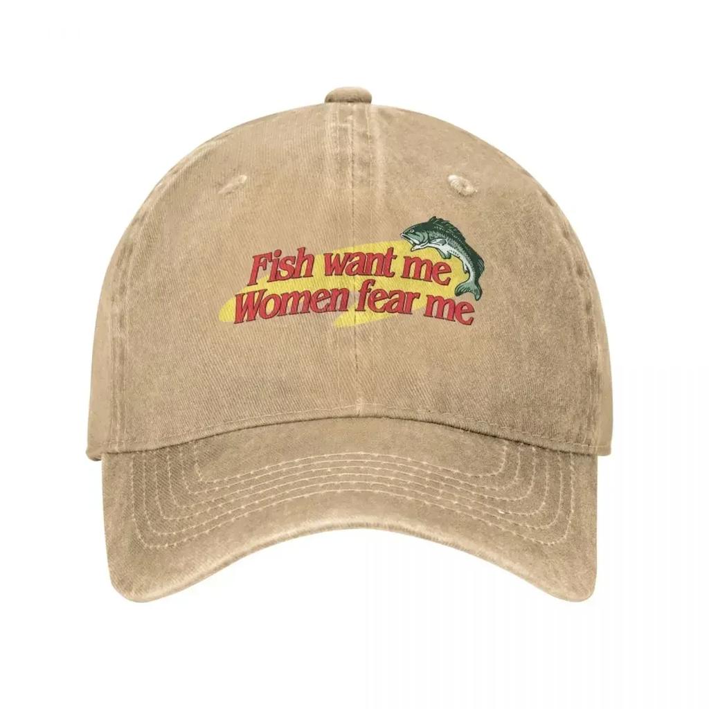 Fish Want Me Women Fear Baseball Cap Fashion Distressed Cotton Sun Unisex Style Outdoor Summer s Hat