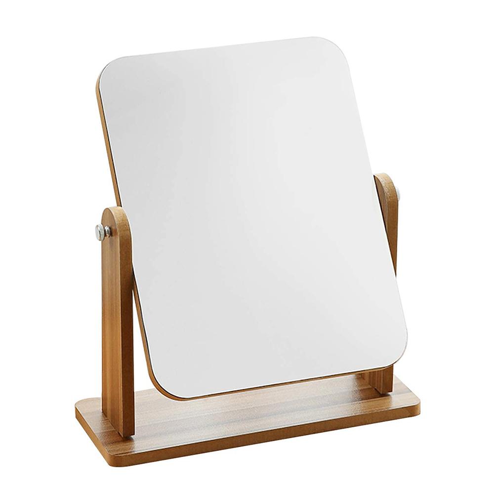360 Degree Rotating Vanity Mirror with Wooden Base Vintage Desktop Makeup Mirror Size S