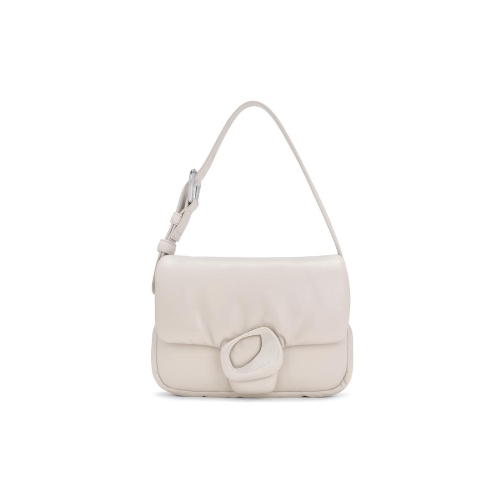 New CHARLES&KEITH PU Shoulder Bag, Small Square Bag, Pillow Bag, Shoulder Bag Women's Dark Brown/Noir Black/Ivory CK2-20271242