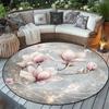 1pc Elegant Round Area Rug, Quicksand Pearl White Magnolia Pattern - Crystal Velvet Fabric, Perfect for Living Room, Dining Room