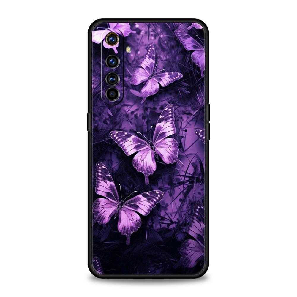 Мягкий ТПУ Для Realme 11 10 9 Pro Plus GT2 GT3 GT5 C21 C25 C35 C53 C55 C67 Pro 5G Ударопрочный Чехол для Телефона Арт Фиолетовая Бабочка Capas