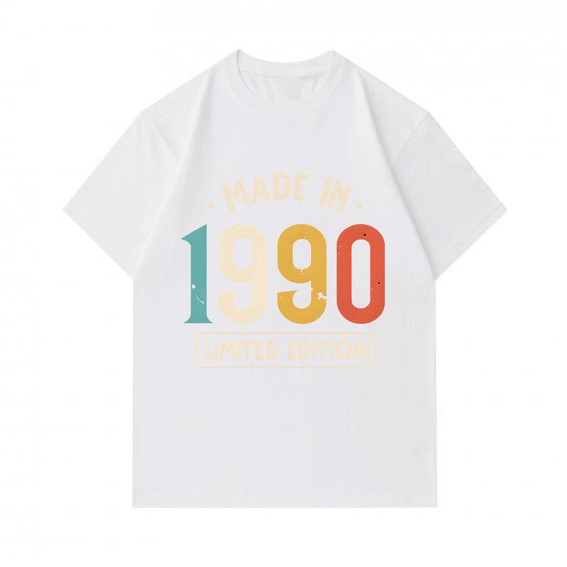 Men's 100% Cotton Crew Neck Short Sleeve T-Shirt, Retro Made In 1990 Limited Edition Print Casual Vintage Comfortable Summer Everyday Wear Graphic Tee