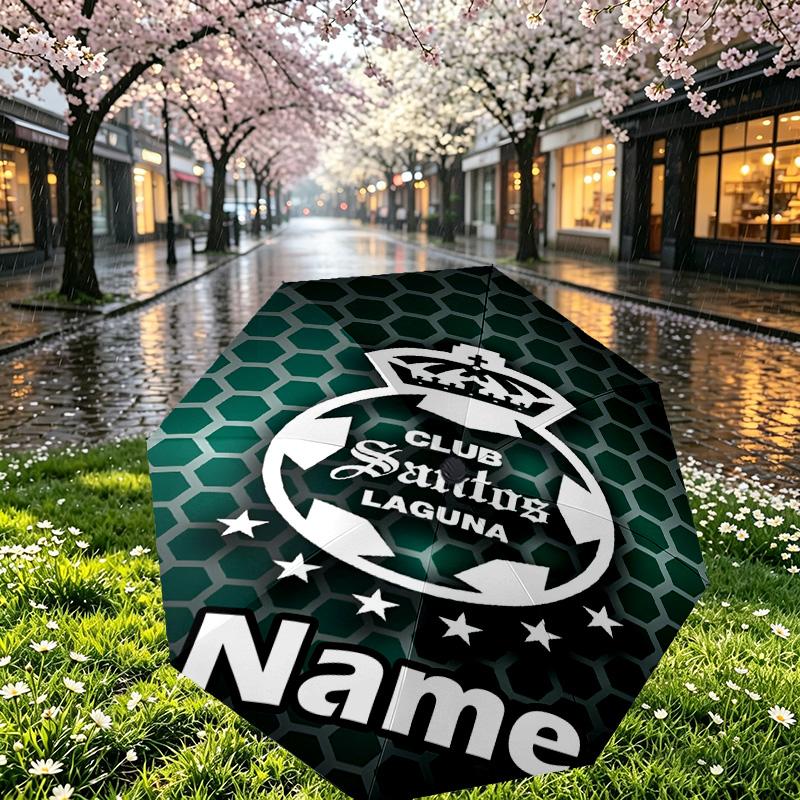 Custom Name Personalized Club Santos Laguna Print Umbrella, Auto Open Close, 8‑Rib Sturdy Frame, Commute Camping Hiking Use, Birthday Gift