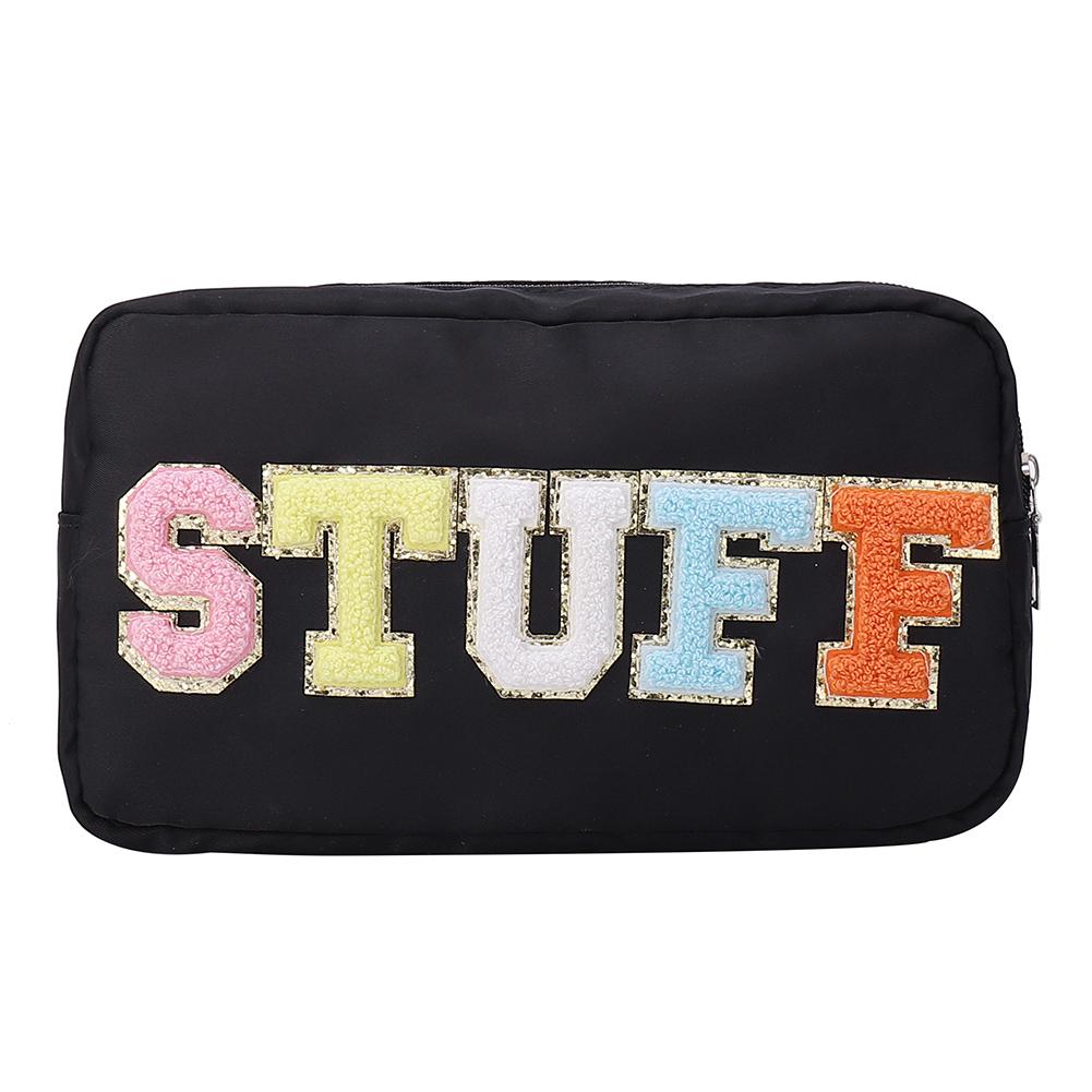 Повседневная косметичка с вышивкой, нашивка с буквой, дорожный органайзер, портативная молния, женская косметичка, водонепроницаемый нейлон для леди и девушек