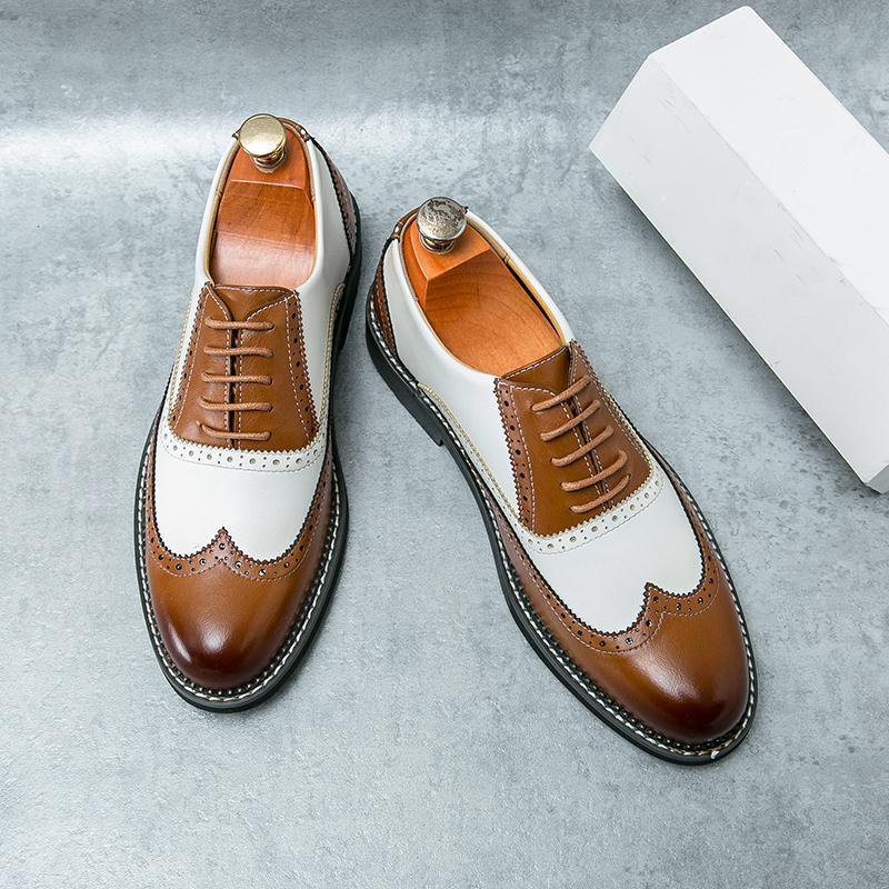 Fashion Brand Men Leather Casual Business Shoes New Lace Up Wearable Anti Slip Formal Office Work Shoes Men Party Wedding Oxford Shoes