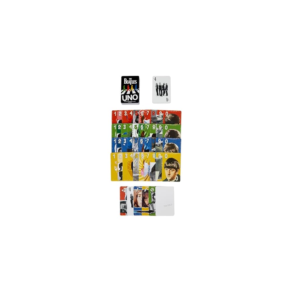 Настольная карточная игра Mattel UNO Beatles, 112 карт, для 2-10 игроков, от 7 лет и старше, черная.