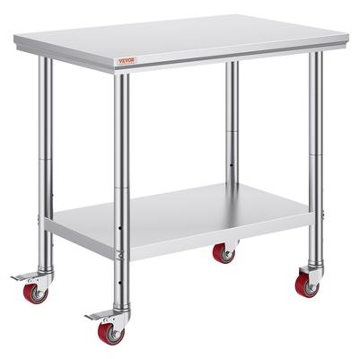 Stainless Steel Catering Work Table 36x24 Inch Commercial Work Table with 4 Wheels Commercial Food Prep Workbench with Flexible Adjustment Shelf for