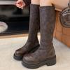 Высокие сапоги женские на плоской подошве на платформе до колена модная обувь зимние новые мотоциклетные сапоги готические дизайнерские уютные трендовые женские сапоги