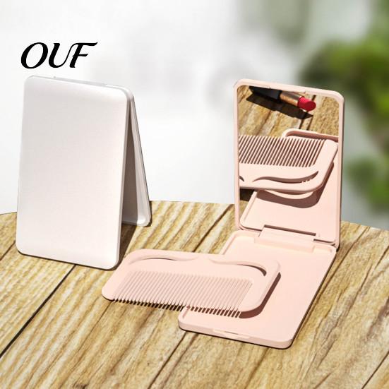 Compact Travel Makeup Mirror Portable Folding with Comb, Cosmetic Mirror, Pocket Size Hair Styling Tool & Detangling Comb for Women Girls Scratch