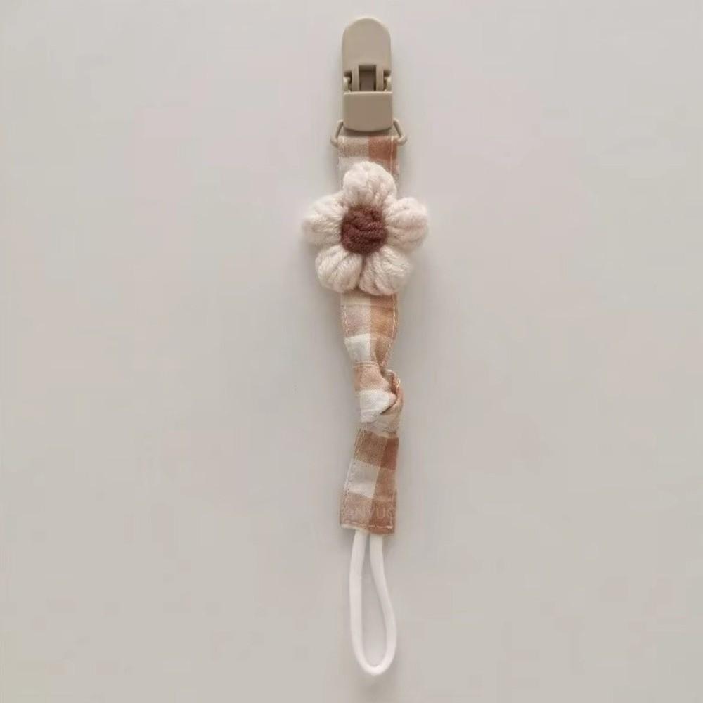 Cute Flower Dummy Nipple Holder Plaid Embroidery Pacifier Clips Charm Baby Pacifier Chain Toddler