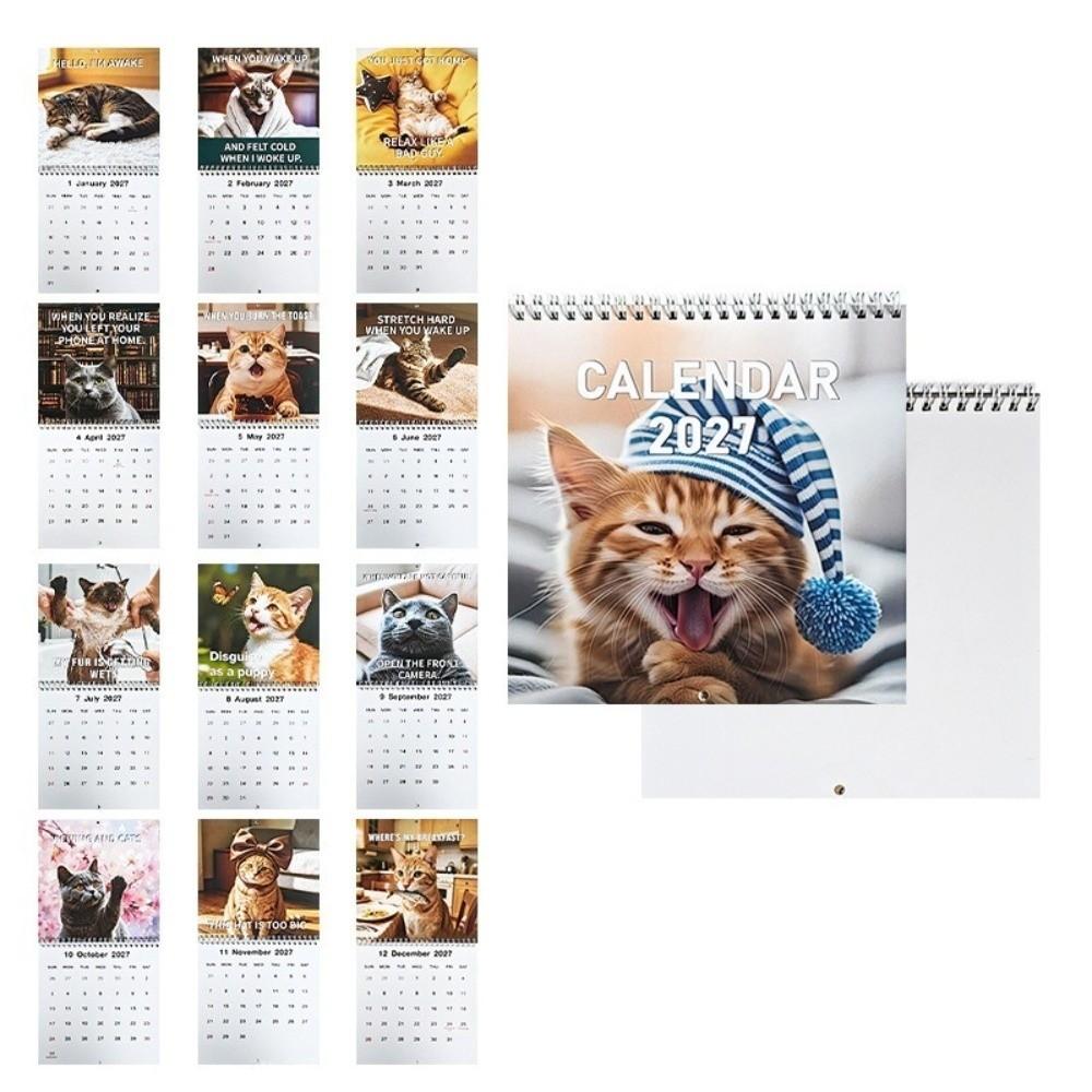 Funny Print Wall Calendar Cat Theme Wall Planner 2027 Monthly Calendar For Office Daily Plan